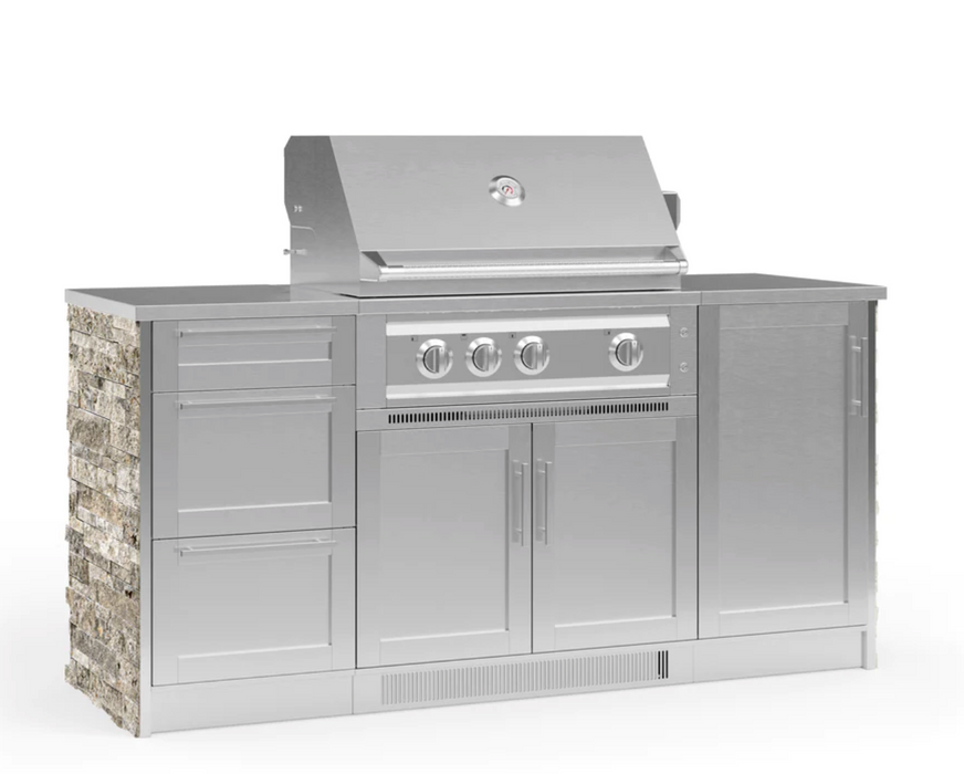 Outdoor Kitchen Signature Series 6 Piece Cabinet Set with 3 Drawer Cabinet + 33'' Grill BBQ GRILL New Age Outdoor Kitchen Signature Series 6 Piece Cabinet Set with 3 Drawer Cabinet - Silver Travertine Outdoor Kitchen Signature Series 6 Piece Cabinet Set with 3 Drawer Cabinet - LPG 