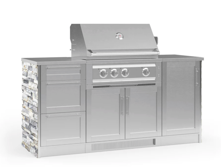 Outdoor Kitchen Signature Series 6 Piece Cabinet Set with 3 Drawer Cabinet + 33'' Grill BBQ GRILL New Age Outdoor Kitchen Signature Series 6 Piece Cabinet Set with 3 Drawer Cabinet -White Crystal Marble Outdoor Kitchen Signature Series 6 Piece Cabinet Set with 3 Drawer Cabinet - LPG 