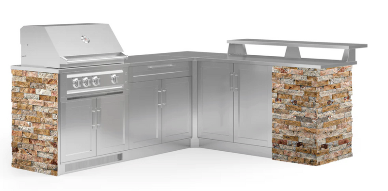Outdoor Kitchen Signature Series 8 Piece L Shape Cabinet Set With 33'' Grill BBQ GRILL New Age Outdoor Kitchen Signature Series 8 Piece L Shape Cabinet Set With Grill - Scabos Travertine Outdoor Kitchen Signature Series 8 Piece L Shape Cabinet Set With Grill - LPG 