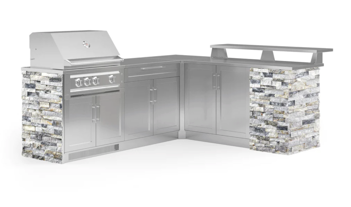 Outdoor Kitchen Signature Series 8 Piece L Shape Cabinet Set With 33'' Grill BBQ GRILL New Age Outdoor Kitchen Signature Series 8 Piece L Shape Cabinet Set With Grill - White Crystal Marble Outdoor Kitchen Signature Series 8 Piece L Shape Cabinet Set With Grill - LPG 