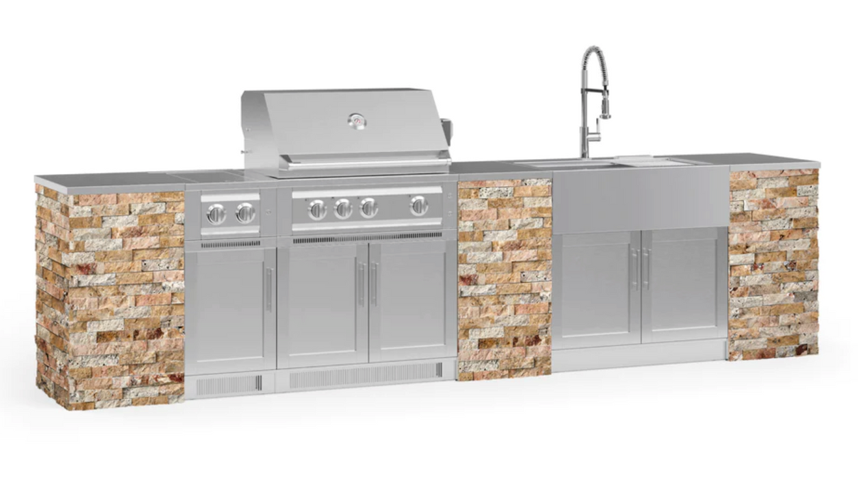 Outdoor Kitchen Signature Series 11 Piece Cabinet Set with 33'' Grill BBQ GRILL New Age Outdoor Kitchen Signature Series 11 Piece Cabinet Set with Grill - Scabos Travertine Outdoor Kitchen Signature Series 11 Piece Cabinet Set with Grill - LPG 