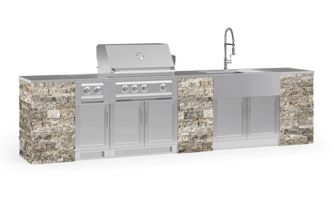 Outdoor Kitchen Signature Series 11 Piece Cabinet Set with 33'' Grill BBQ GRILL New Age Outdoor Kitchen Signature Series 11 Piece Cabinet Set with Grill - Silver Travertine Outdoor Kitchen Signature Series 11 Piece Cabinet Set with Grill - LPG 