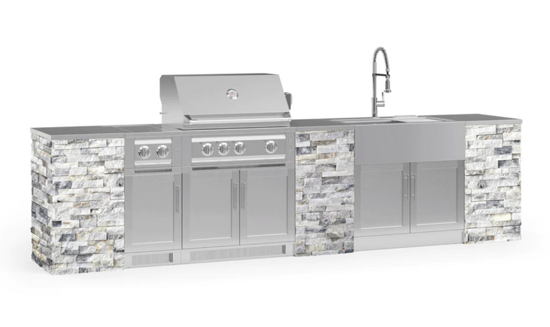 Outdoor Kitchen Signature Series 11 Piece Cabinet Set with 33'' Grill BBQ GRILL New Age Outdoor Kitchen Signature Series 11 Piece Cabinet Set with Grill - White Crystal Marble Outdoor Kitchen Signature Series 11 Piece Cabinet Set with Grill - LPG 