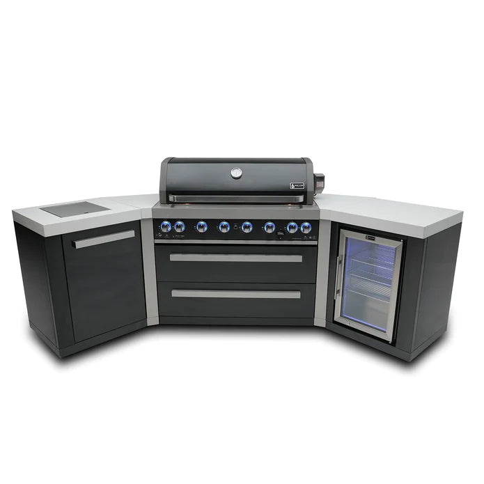 Mont Alpi 805 Black 6-burner Island with 45-Degree Corners and Fridge Cabinet MAi805-BSS45FC - 110"