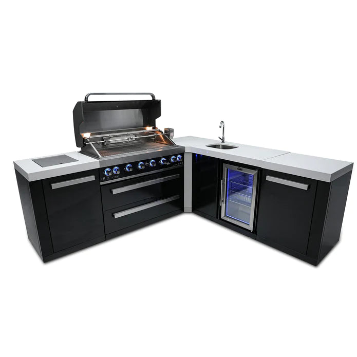 Mont Alpi 805 Black Stainless Steel Island with a 90-degree corner and beverage Center MAi805-BSS90BEV