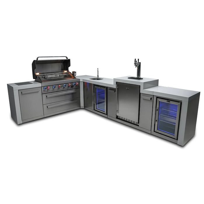 Mont Alpi 805 Deluxe BBQ Grill Island with 90 Degree Corner, Kegerator, Beverage Center & Fridge Cabinet - MAi805-D90KEGBEVFC