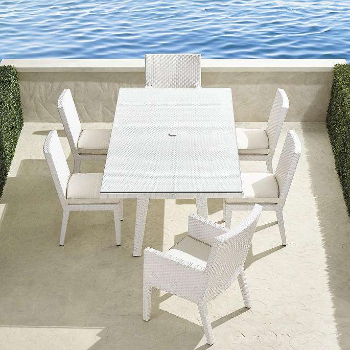 Palermo 7-pc. Rectangular Dining Set in White Finish + Cushions