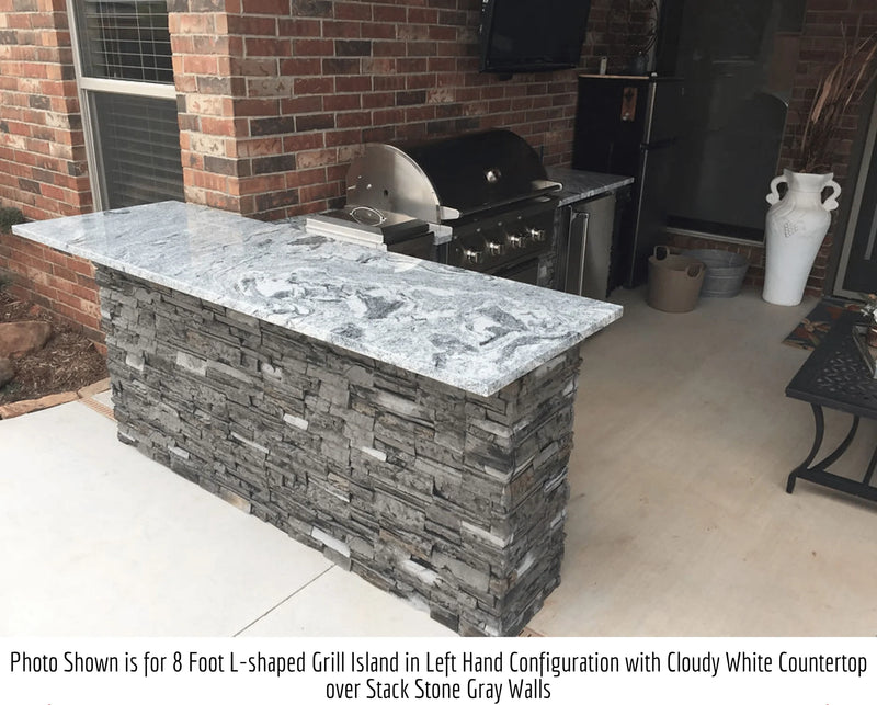 TRU Innovative 8ft L-Shaped Kitchen Island Complete Package - Blaze Grill - White Top/Grey Wall Complete Kitchen