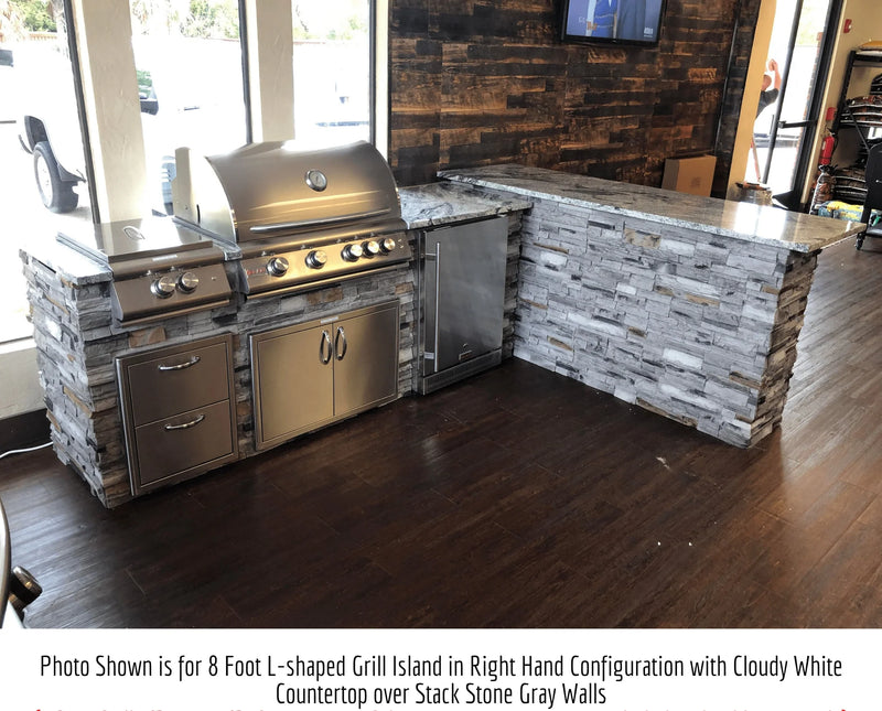 TRU Innovative 8ft L-Shaped Kitchen Island Complete Package - Blaze Grill - White Top/Grey Wall Complete Kitchen