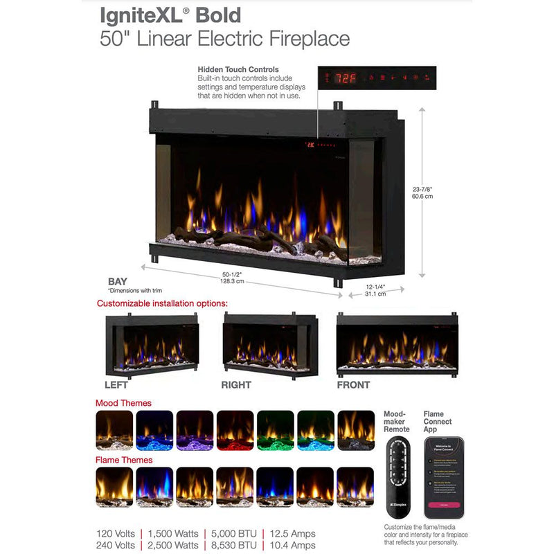 Dimplex XLF5017-XD IgniteXL Bold Deep Built-In Linear Electric Fireplace, 50-Inch