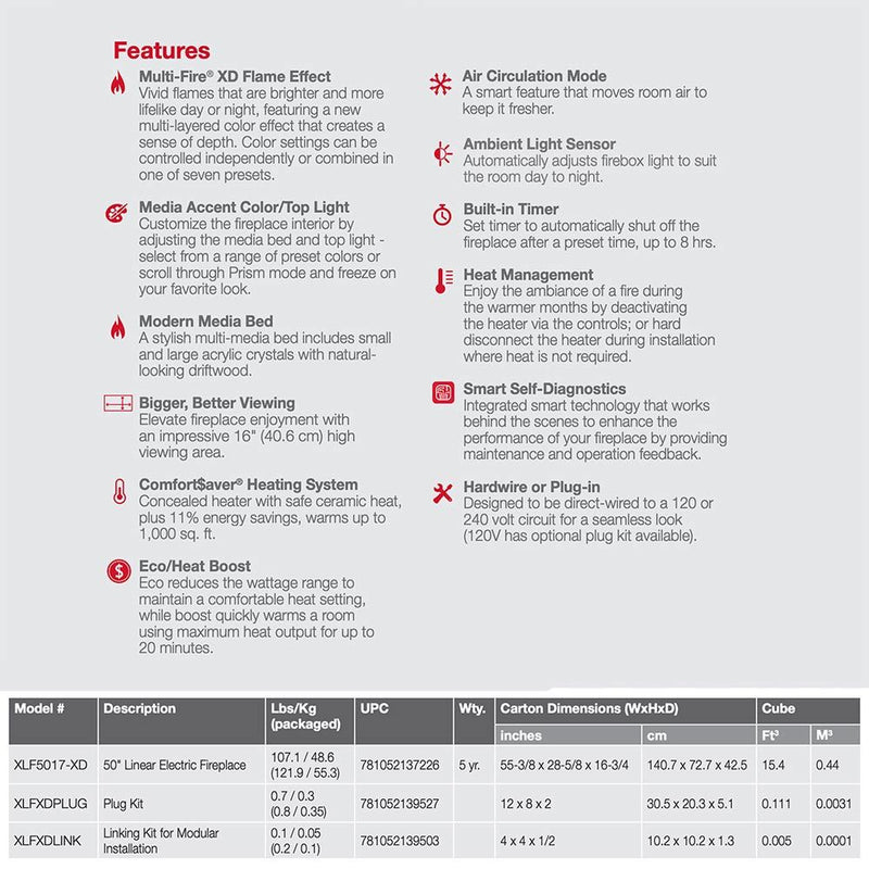 Dimplex XLF7417-XD IgniteXL Bold Deep Built-In Linear Electric Fireplace, 74-Inch