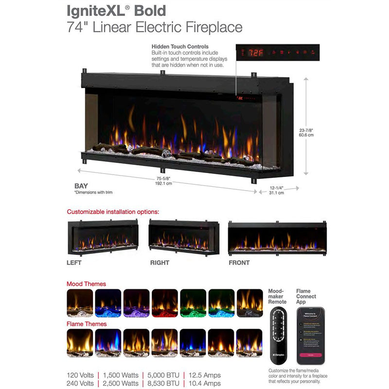 Dimplex XLF8817-XD IgniteXL Bold Deep Built-In Linear Electric Fireplace, 88-Inch
