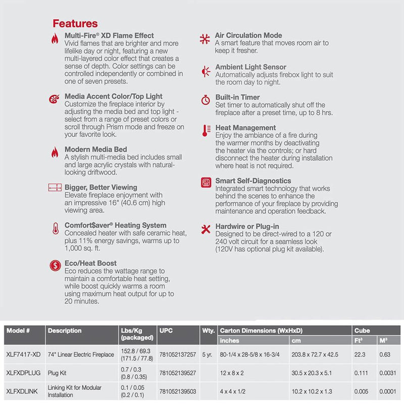 Dimplex XLF8817-XD IgniteXL Bold Deep Built-In Linear Electric Fireplace, 88-Inch